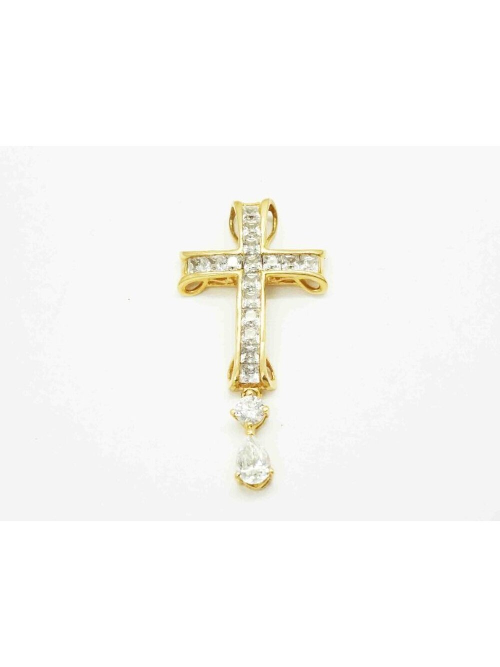 Meda Designer White CZ Cross Dangle Pendant 14k Gold